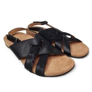 Vionic Eira Adjustable Slingback Sandal Black Pebble Grain Leopard Embossed Sz 9